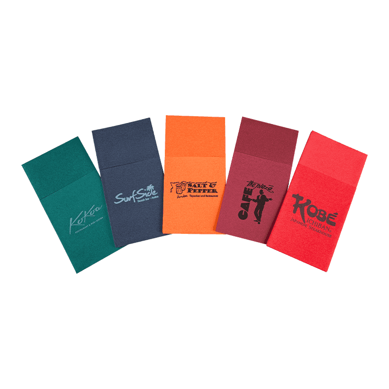 40x40 কাস্টমাইজড লোগো প্রিফোল্ডড ন্যাপকিনস রঙিন এয়ারলাইড ন্যাপকিনস কাটলারি এসজে 2202 এর জন্য